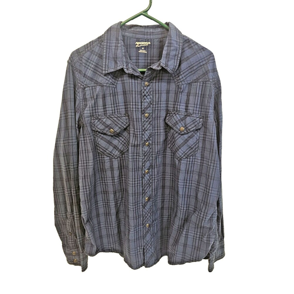 AriZona Jean Co. Men's Blue Plaid Long Sleeve Snap Button-Up Shirt XL Pockets